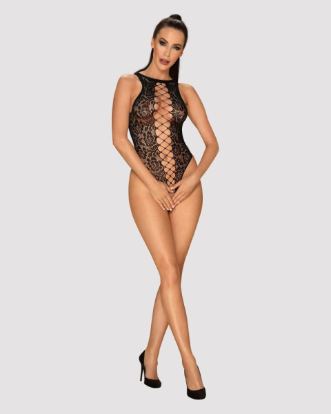 Ажурный бодистокинг с эффектом шнуровки Obsessive B129 teddy black XL/XXL, черный, с доступом