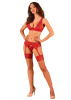 Комплект белья Obsessive Lacelove cupless 3-pcs set XL/2XL Red, бюстгальтер, стринги, пояс для чулок || 