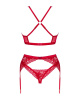 Комплект белья Obsessive Lacelove cupless 3-pcs set XL/2XL Red, бюстгальтер, стринги, пояс для чулок || 