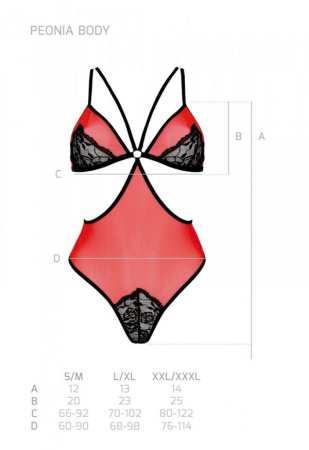 Полупрозрачное боди с кружевом Passion PEONIA BODY L/XL red || 