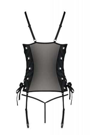 Сетчатый корсет из экокожи Passion Malwia Corset 4XL/5XL black, с люверсами и съемными пажами || 