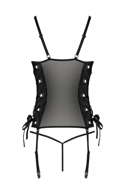 Сетчатый корсет из экокожи Passion Malwia Corset 4XL/5XL black, с люверсами и съемными пажами