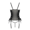 Сетчатый корсет из эко-кожи, с люверсами и съемными пажами Malwia Corset black S/M — Passion, стринг || 