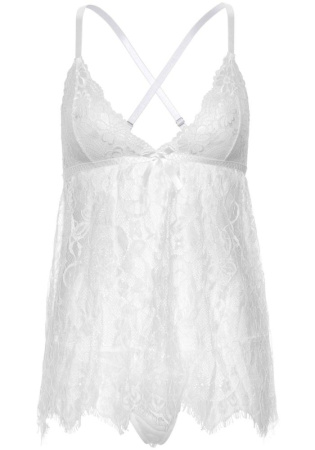 Пеньюар Leg Avenue Floral lace babydoll & string White L || 