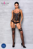 Корсет со шнуровкой Passion NESSY CORSET XXL/XXXL black, стринги с открытым доступом, пажи для чулок || 