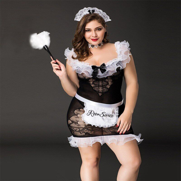 Костюм горничной JSY «Послушная Эльма» Plus Size Black, платье, передник, головной убор горничной