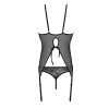 Корсет с пажами, трусики с ажурным декором и открытым шагом Ursula Corset black L/XL — Passion || 