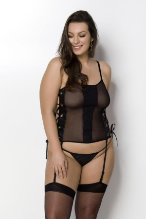 Сетчатый корсет из экокожи Passion Malwia Corset 4XL/5XL black, с люверсами и съемными пажами