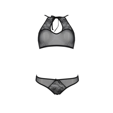 Комплект: бра, трусики с ажурным декором и открытым шагом Ursula Set black L/XL — Passion || 