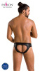 Мужские слипы с вырезами Passion 041 Slip Joe L/XL Black, экокожа, открытые ягодицы || 