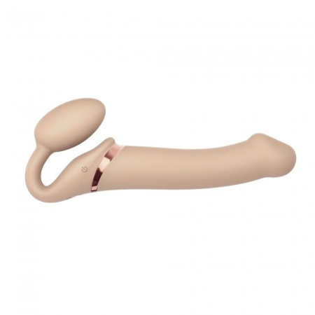 Безремневой страпон с вибрацией Strap-On-Me Vibrating Flesh L, диаметр 3,7см, пульт ДУ, регулируемый || 