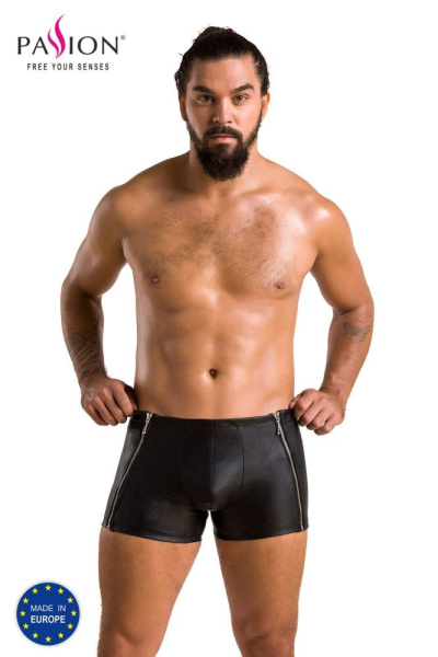 Мужские кожаные боксеры с молниями Passion 049 Short Matt XXL/XXXL Black
