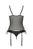 Корсет со шнуровкой Passion NESSY CORSET L/XL black, стринги с открытым доступом, пажи для чулок || 