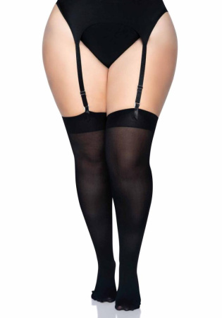 Плотные непрозрачные чулки Leg Avenue Nylon Thigh Highs Black, plus size || 