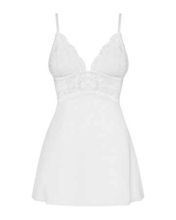 Сатиновый пеньюар с кружевом Obsessive 810-BAB-2 babydoll & thong L/XL, белый, пеньюар, танга || 
