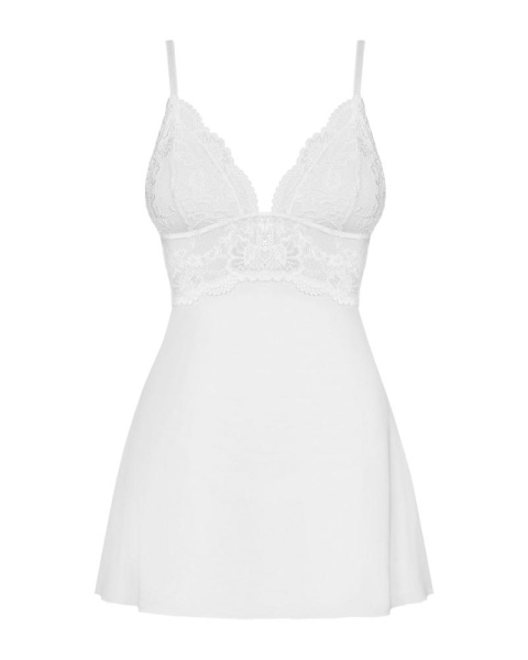 Сатиновый пеньюар с кружевом Obsessive 810-BAB-2 babydoll & thong L/XL, белый, пеньюар, танга
