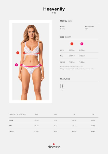 Эротический комплект Obsessive Heavenlly 2-pcs set M/L, бюстгальтер и танга