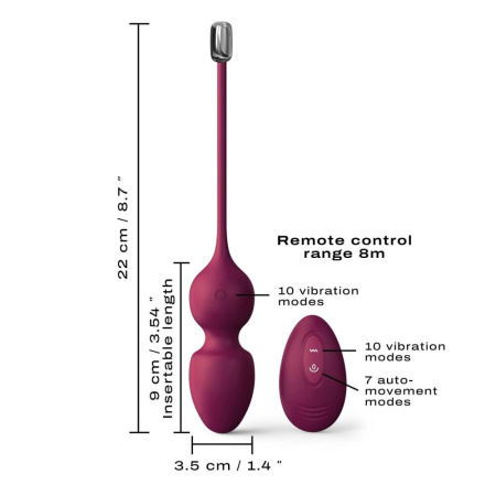 Вагинальные шарики Dorcel LOVE BALLS PLUM, вибрации и движения внутреннего шарика, пульт ДУ || 