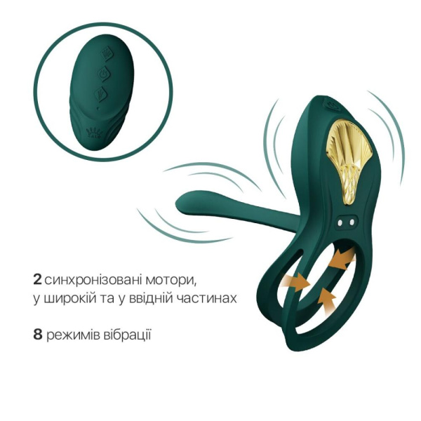 Смарт-эрекционное кольцо Zalo BAYEK Turquoise Green, двойное с вводимой частью, пульт ДУ