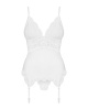 Сатиновый кружевной корсет Obsessive 810-COR-2 babydoll & thong S/M, белый, корсет, танга || 
