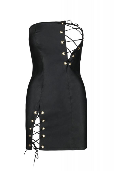 Мини-платье из экокожи Passion Celine Chemise 6XL/7XL black, шнуровка, трусики в комплекте