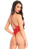 Кружевное боди Leg Avenue Floral lace thong teddy Red, шнуровка на груди, one size || 