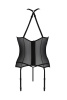 Корсет с пажами Passion SATARA CORSET XXL/XXXL black, стринги, кружево, застежки спереди и сзади || 