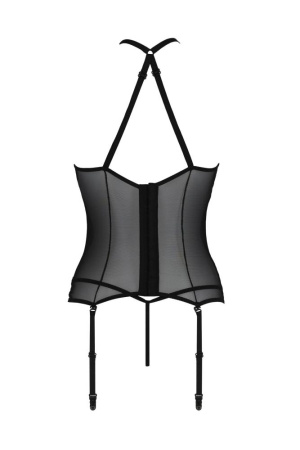 Корсет с пажами Passion SATARA CORSET XXL/XXXL black, стринги, кружево, застежки спереди и сзади || 