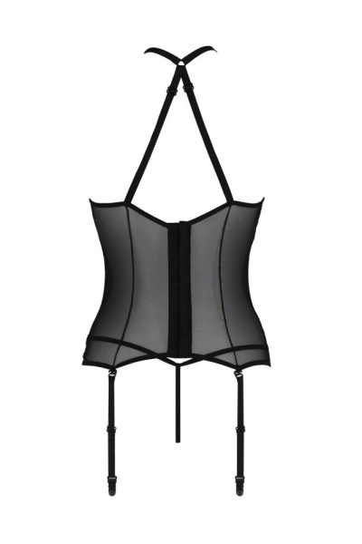 Корсет с пажами Passion SATARA CORSET XXL/XXXL black, стринги, кружево, застежки спереди и сзади