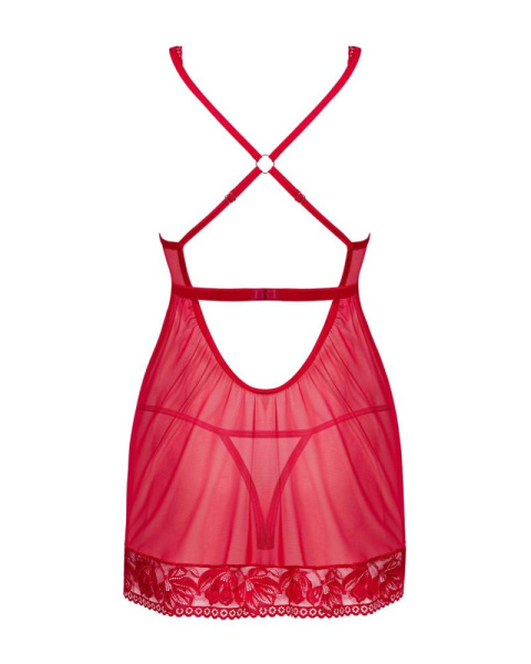 Прозрачная сорочка бэби-долл Obsessive Lacelove babydoll & thong XL/2XL Red, кружево, стринги