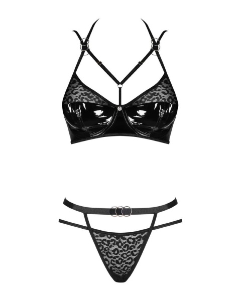 Эротический комплект под латекс со стрепами Obsessive Bagirela 2-pcs set S/M, черный, под леопард, б