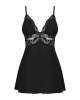 Сатиновый пеньюар с кружевом Obsessive 810-BAB-1 babydoll & thong S/M, черный, пеньюар, танга || 