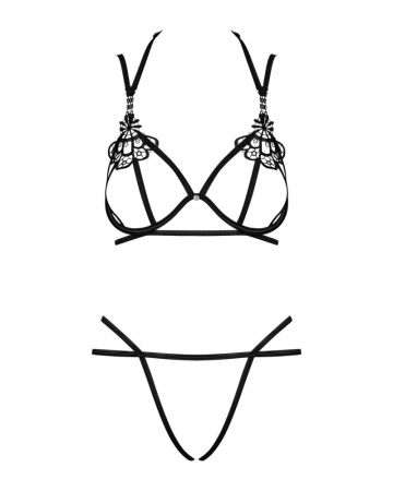 Эротический комплект из стреп Obsessive Badossa 2-pcs set L/XL, черный, с доступом, бюстгальтер, стр || 