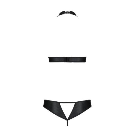 Комплект: открытый топ и трусики из эко-кожи с люверсами Malwia Set with Open Bra black L/XL — Passi || 