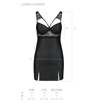 Бэби-долл из эко-кожи и кружева Loona Chemise black S/M - Passion || 
