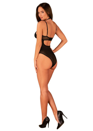 Прозрачное боди Obsessive Selinne teddy XS/S Black, мелкая сетка, двойные бретели || 