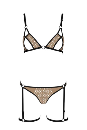 Эротический комплект нижнего белья Passion GABI SET S/M beige, трусики с гартерами || 