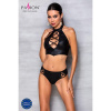 Комплект из эко-кожи Nancy Bikini black XXL/XXXL - Passion, бра и трусики с имитацией шнуровки || 