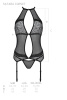 Корсет с пажами PassionSATARA CORSET L/XL red, стринги, кружево, застежки спереди и сзади || 