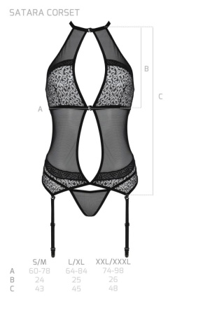Корсет с пажами PassionSATARA CORSET L/XL red, стринги, кружево, застежки спереди и сзади || 
