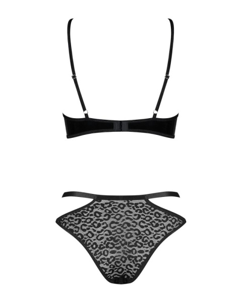Эротический комплект под латекс со стрепами Obsessive Bagirela 2-pcs set S/M, черный, под леопард, б