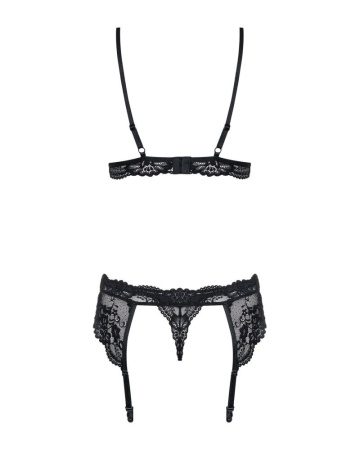 Кружевной комплект белья Obsessive 810-SEG-1 L/XL Black, бюстгальтер, стринги, пояс для чулок || 