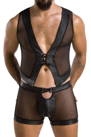 Комплект мужского белья на шнуровке Passion 053 Set William XXL/XXXL Black, жилет, боксеры