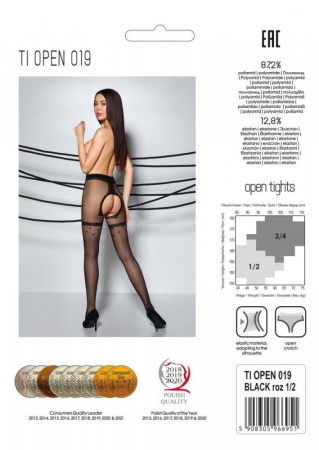 Колготки с открытым доступом, имитация чулок Passion TIOPEN 019 black 3/4 (20 den) || 