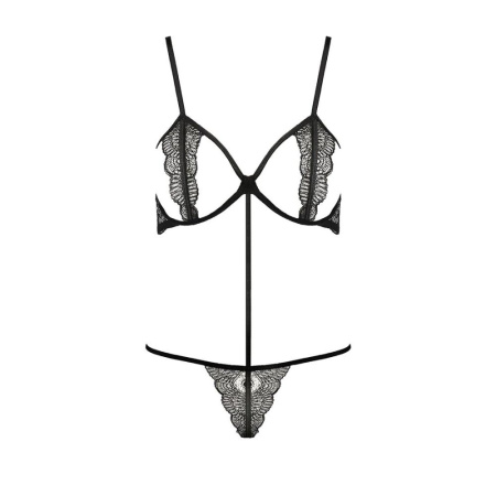 Комплект белья QUENTRIS BIKINI black S/M - Passion Exclusive, стринги и полуоткрытый лиф || 