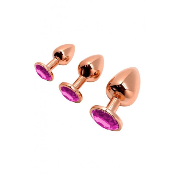 Металлическая анальная пробка Wooomy Tralalo Rose Gold Metal Plug Magenta S диаметр 2,8см, длина 7см