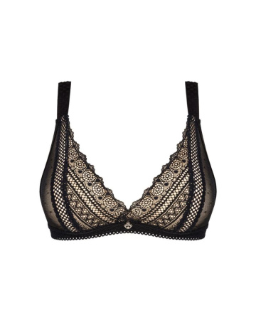 Кружевной бюстгальтер с треугольной чашкой Obsessive Estiqua bra XS/S, черный, широкие лямки || 