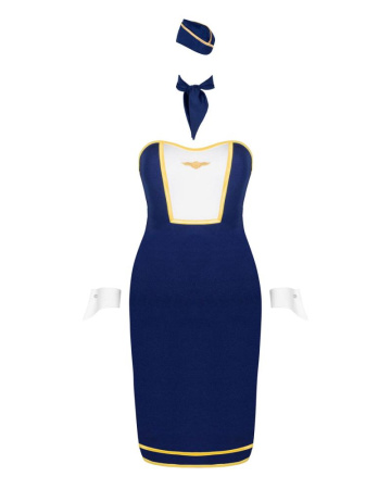 Эротический костюм стюардессы Obsessive Stewardess uniform M/L, blue, платье, пилотка, шарф, манжеты || 