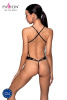 Боди с открытым доступом Passion TASMINA BODY XXL/XXXL, black, экокожа, шнуровки, ажурные кружева || 