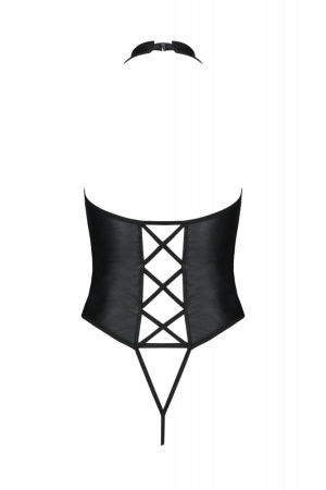 Боди из экокожи Passion Nancy Body 4XL/5XL black, с имитацией шнуровки и открытым доступом || 